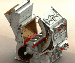 3D exploded view of SBM impact crusher components, showing blow bars, impact plates and key parts