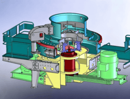 3D exploded view of SBM VSI crusher components, showing rotor tip, feed tube and key wear parts